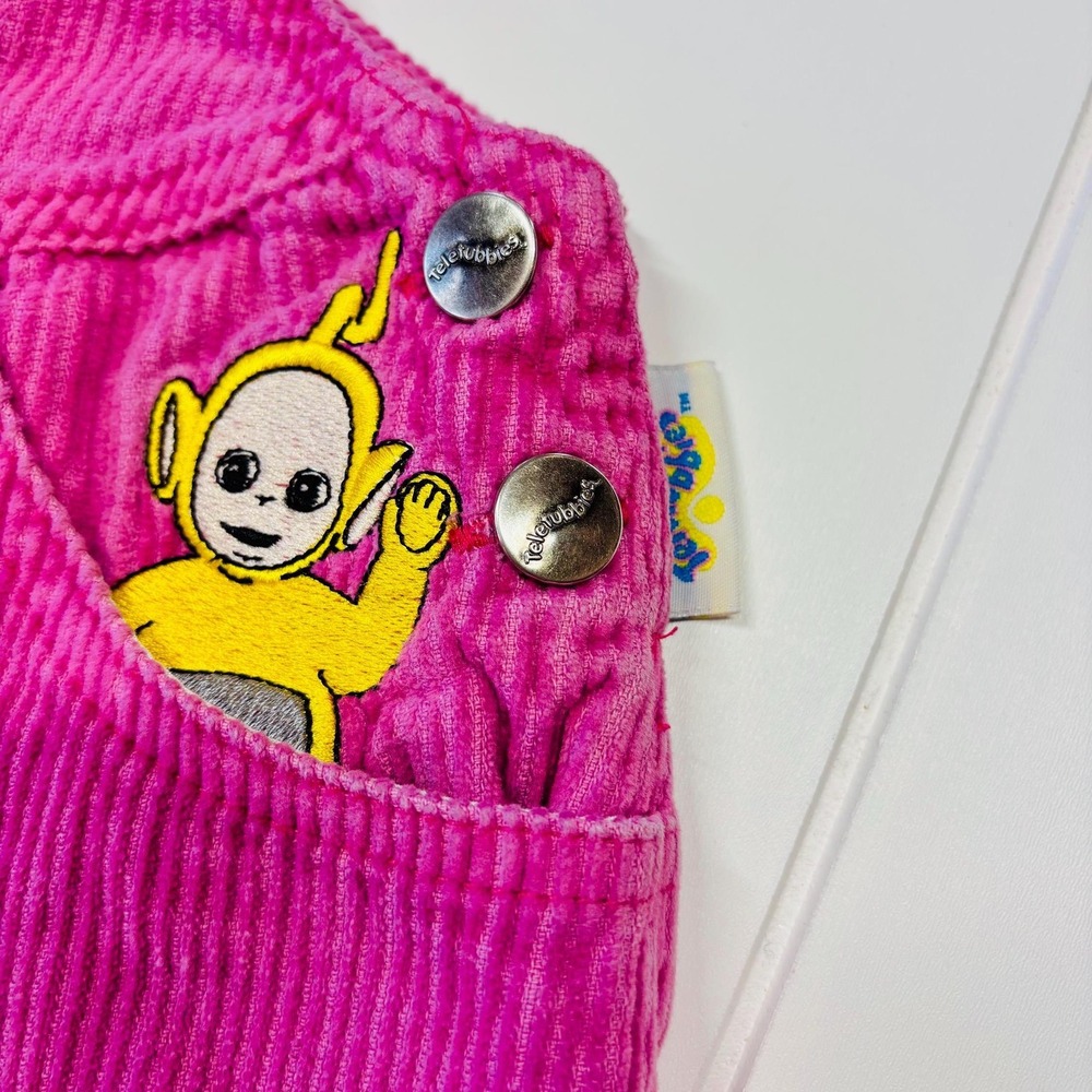 Vintage Teletubbies Embroidered Hot Pink Corduroy Overall Dress, Size 3T - Picture 3 of 15